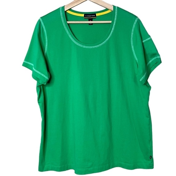 LANDS END Cotton / Poly blend Short Sleeve Green Tee Contrast Stitching US Sz 1X - Picture 1 of 9